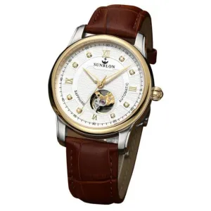 SUNBLON Water Resistant Men's Automatic Mechanical Sport Casual Watch With Leather Band