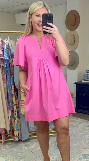 Sunday Sweetness Notched Neck Flutter Sleeve Dress