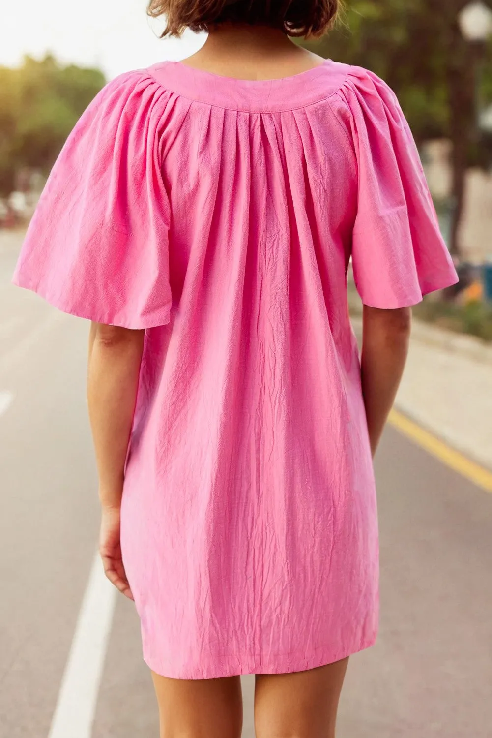 Sunday Sweetness Notched Neck Flutter Sleeve Dress