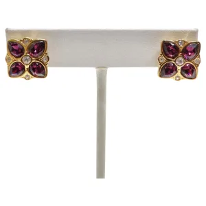 Swarovski 1980s Purple Rhinestone Flower Earrings