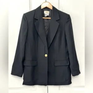 Talbots Vintage Womens Single Gold Button 100% Worsted Wool Blazer Jacket Size 8