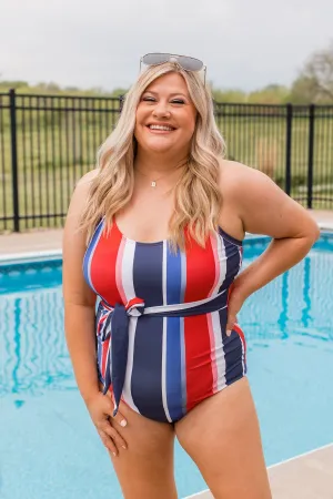 Taste Of Summer Striped One-Piece Swimsuit- Red, White, & Blue
