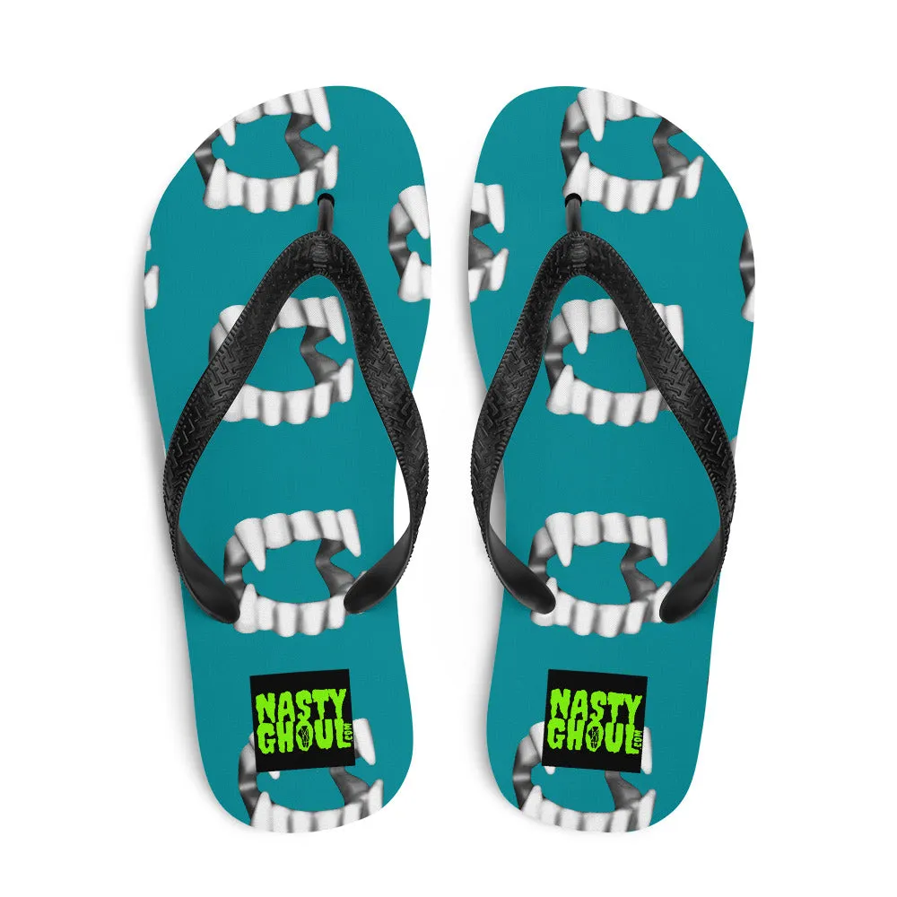 Teal Vampire Teeth Fang Flip-Flops All Over Print