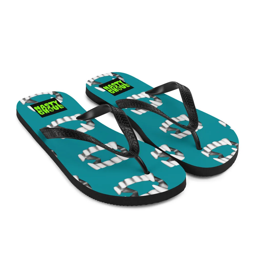 Teal Vampire Teeth Fang Flip-Flops All Over Print