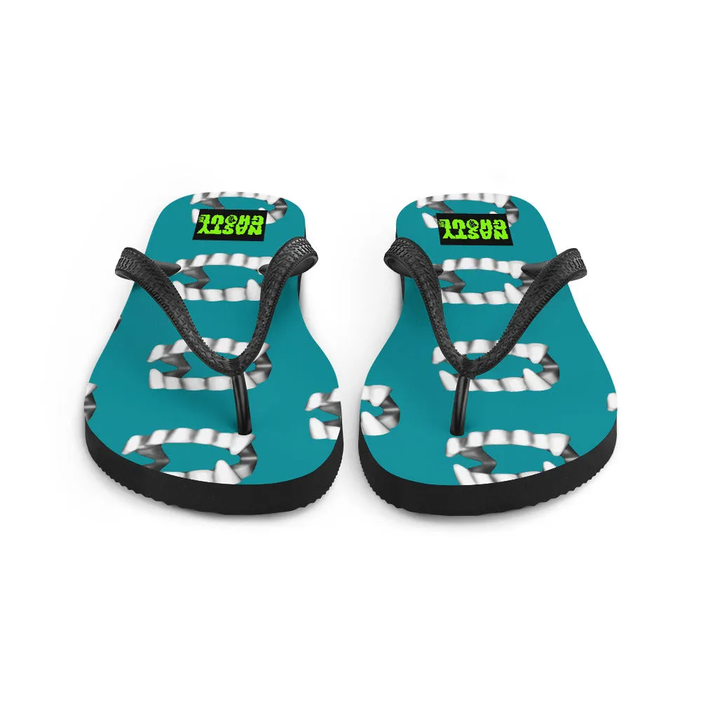 Teal Vampire Teeth Fang Flip-Flops All Over Print