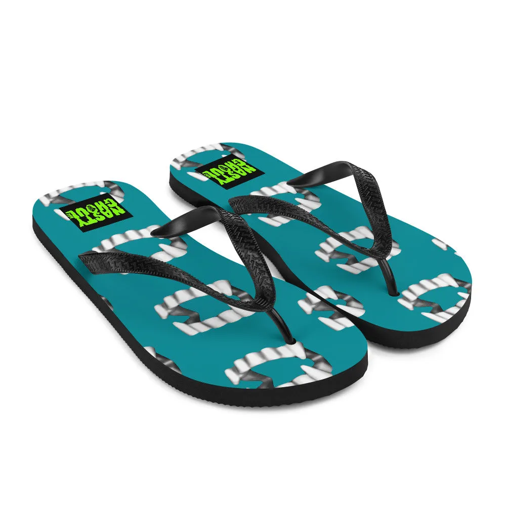Teal Vampire Teeth Fang Flip-Flops All Over Print