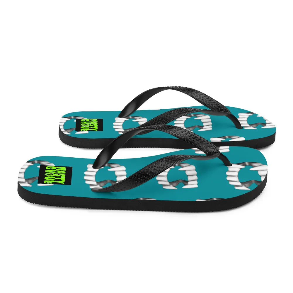 Teal Vampire Teeth Fang Flip-Flops All Over Print