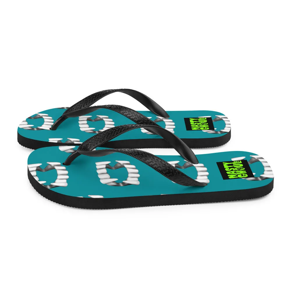Teal Vampire Teeth Fang Flip-Flops All Over Print