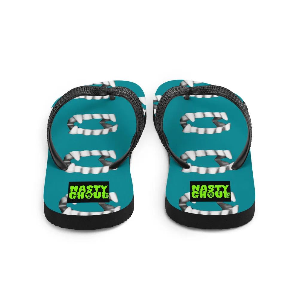 Teal Vampire Teeth Fang Flip-Flops All Over Print