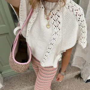 Textured Knit Top with Boat Neck
