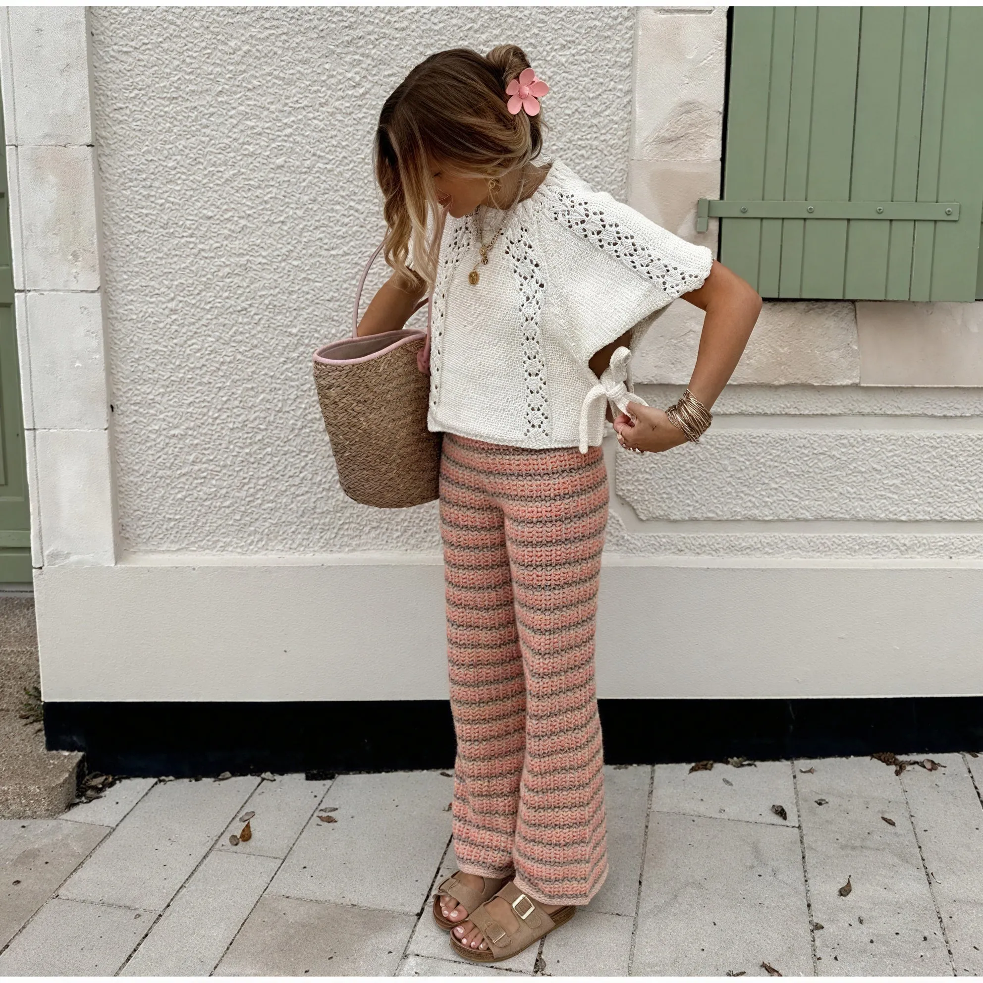 Textured Knit Top with Boat Neck