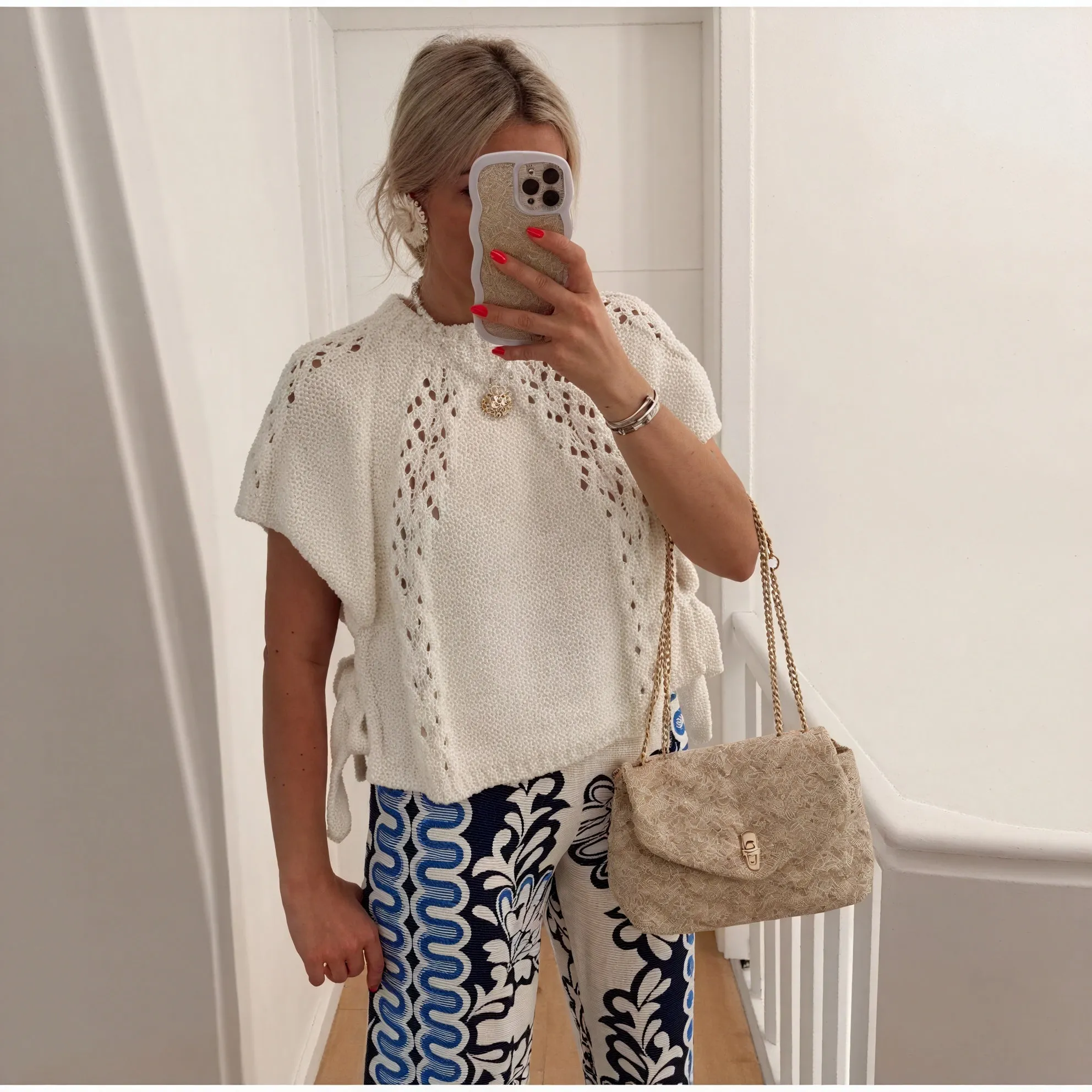 Textured Knit Top with Boat Neck