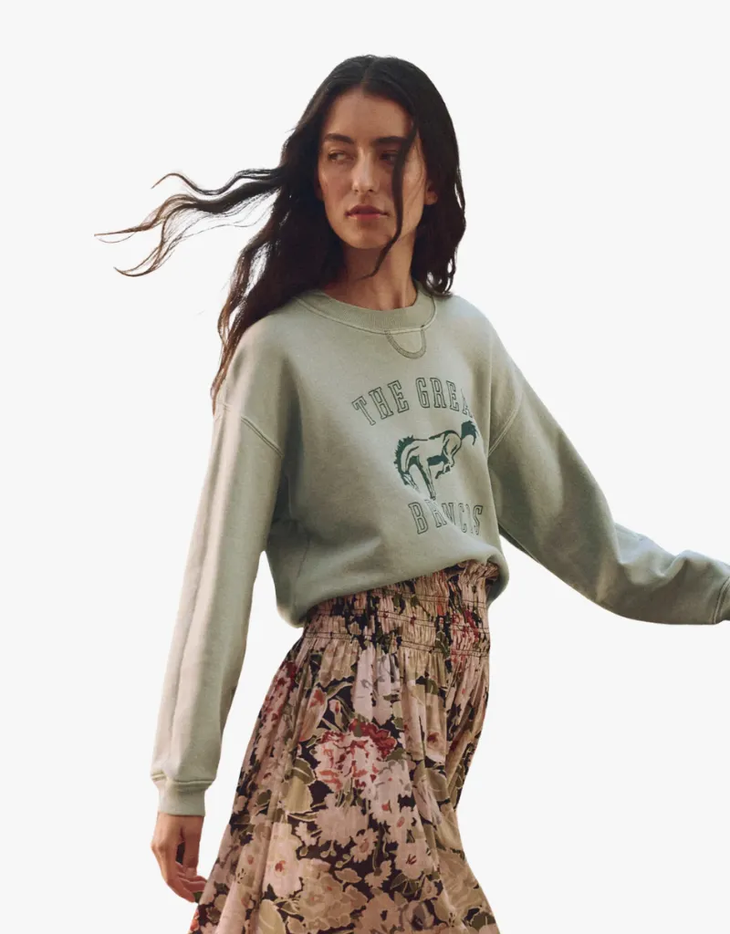 The Great The League Sweatshirt in Smoke Green with Bucking Bronco Graphic
