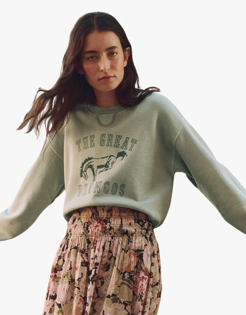 The Great The League Sweatshirt in Smoke Green with Bucking Bronco Graphic