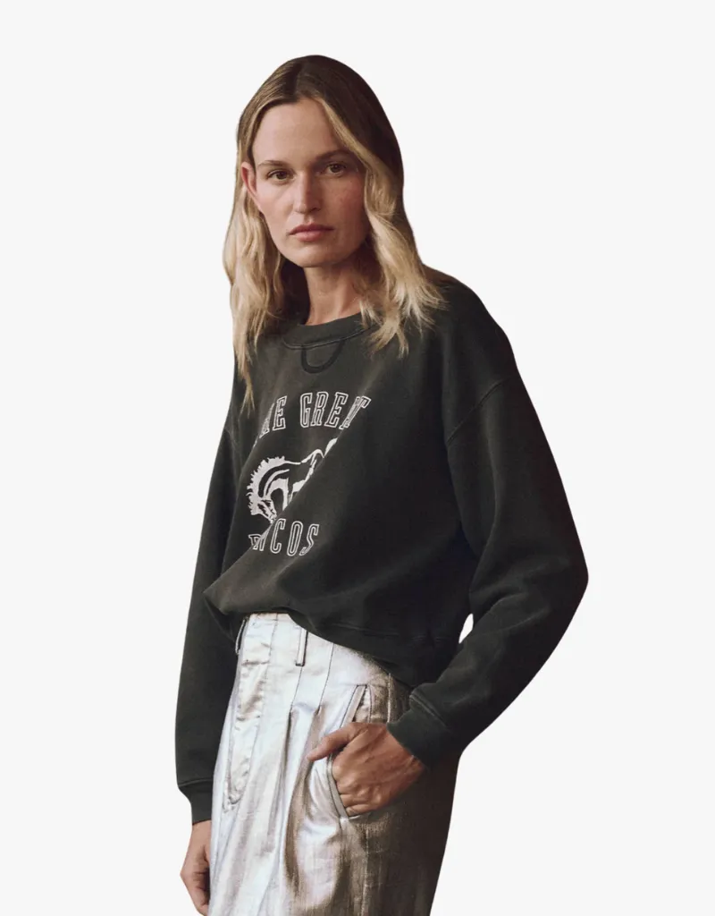The Great The League Sweatshirt in Washed Black with Bucking Bronco Graphic