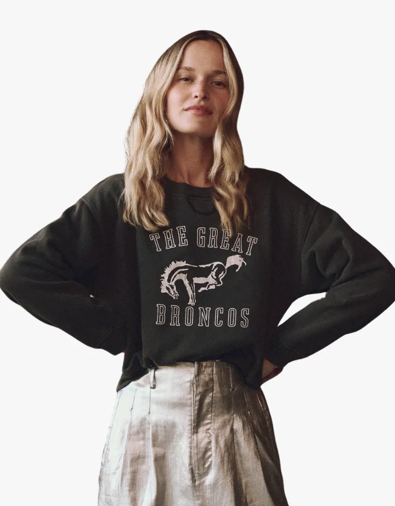 The Great The League Sweatshirt in Washed Black with Bucking Bronco Graphic