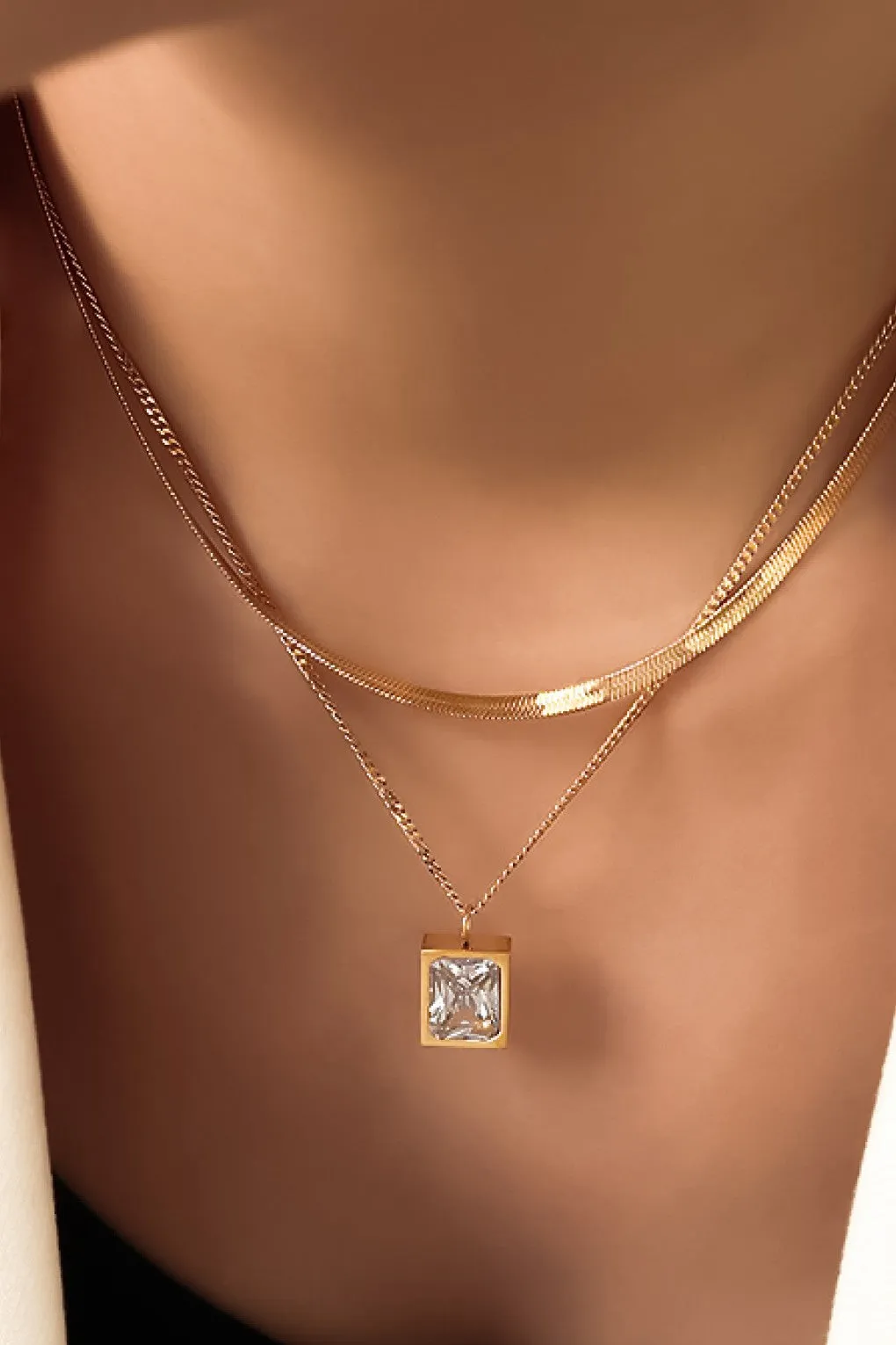 The Kellie 18K Gold Plated Layered Clear Stone Necklace