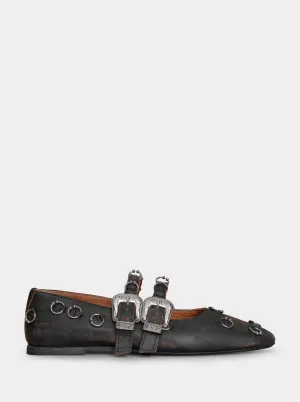 TOUCH BROWN VINTAGE LEATHER BALLET FLATS