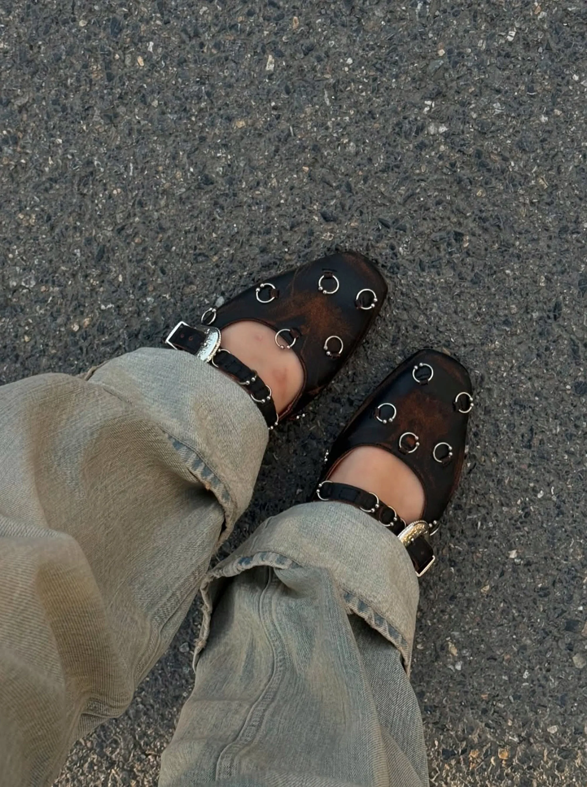 TOUCH BROWN VINTAGE LEATHER BALLET FLATS