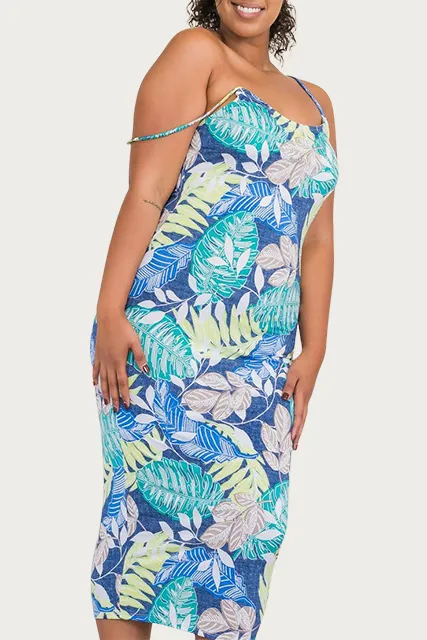 TROPICAL STRETCH-JERSEY MIDI DRESS