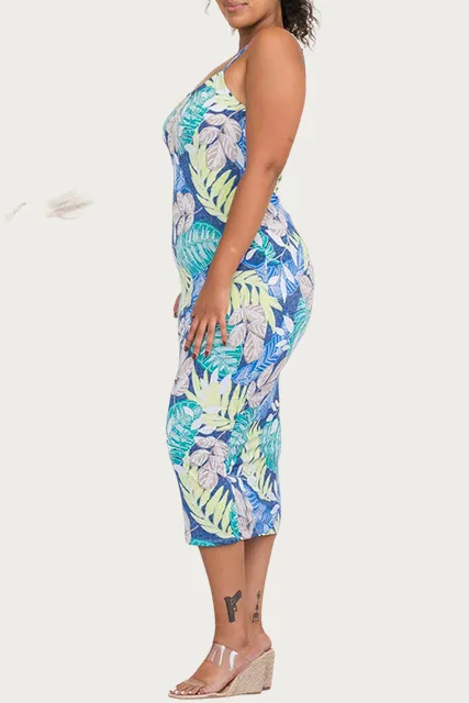 TROPICAL STRETCH-JERSEY MIDI DRESS