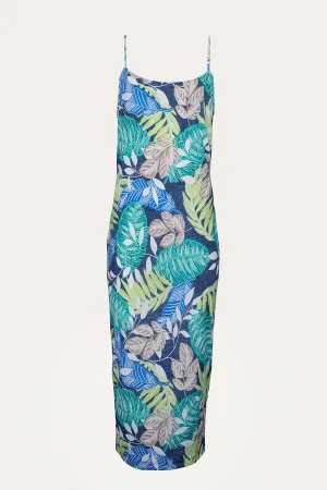 TROPICAL STRETCH-JERSEY MIDI DRESS