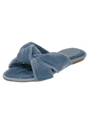 Valentina Chloe-Velvet Knotted Blue Flat Slippers | Blue