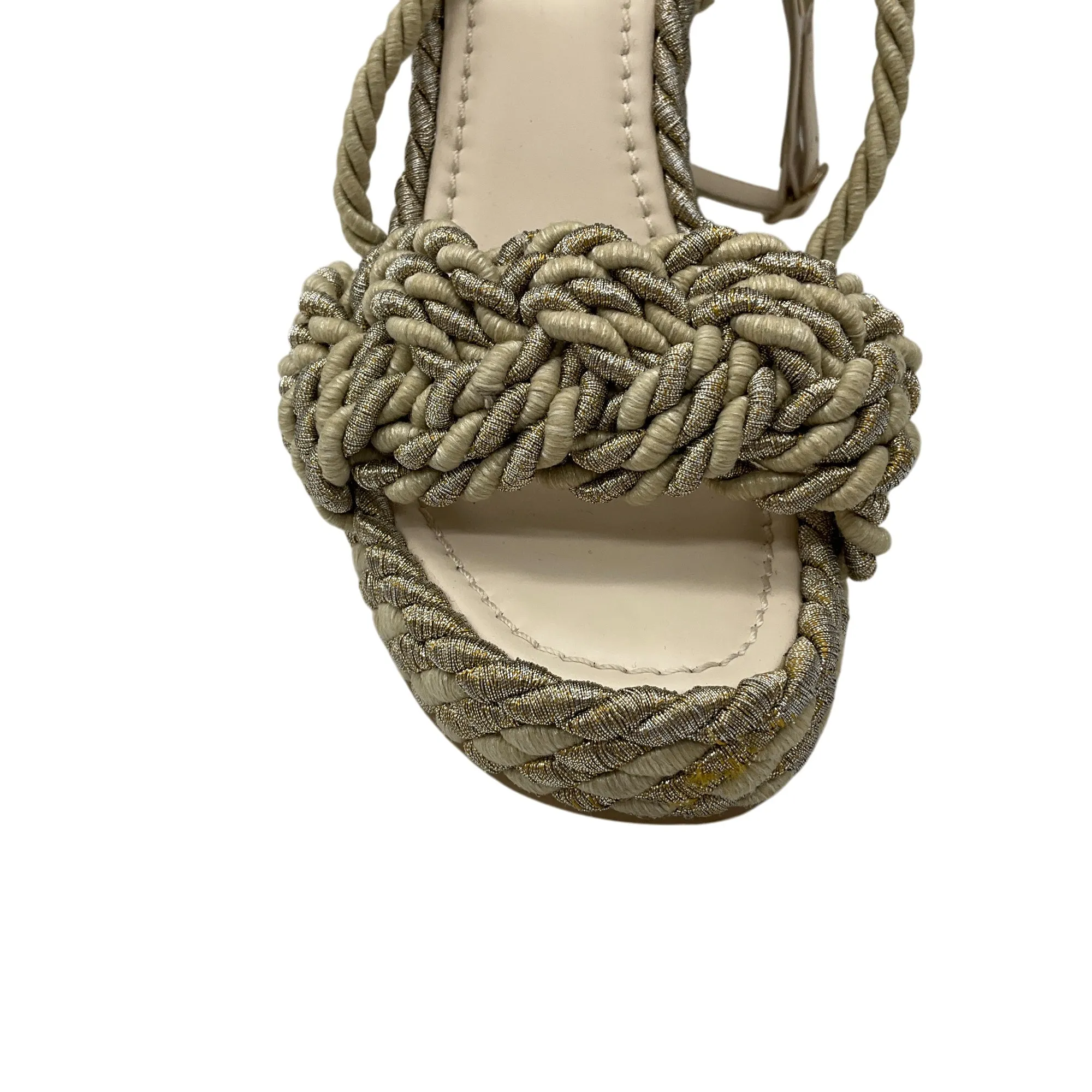Valentino Ivory / Gold Rockstud Rope Wedge Espadrille Sandals