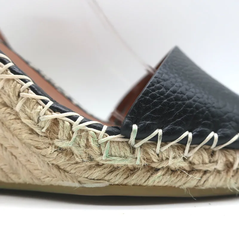 Valentino Rockstud Double Espadrille Wedge Sandals Black Leather Size 41