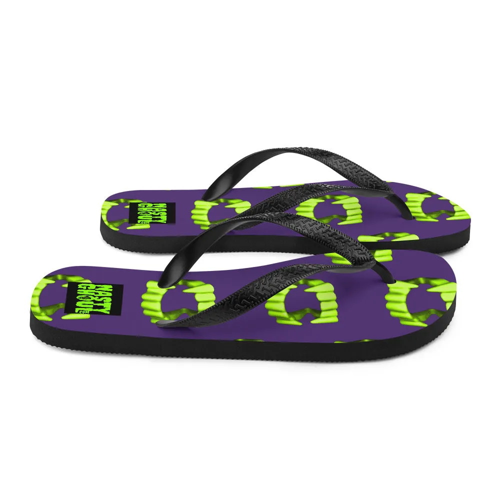 Vampire Teeth Fang Flip-Flops All Over Print / Purple & Neon Green