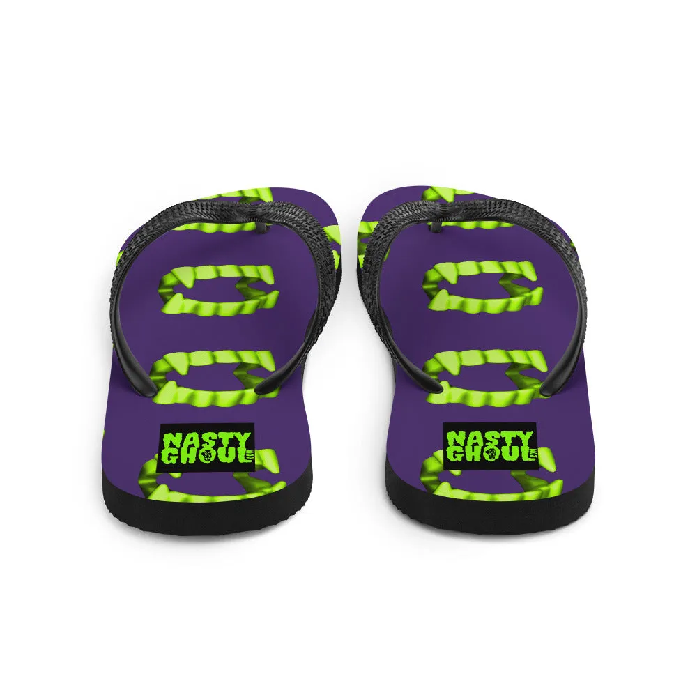 Vampire Teeth Fang Flip-Flops All Over Print / Purple & Neon Green