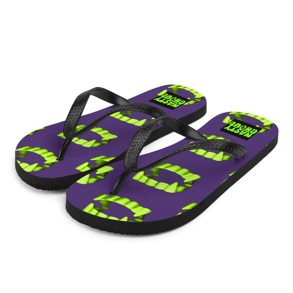 Vampire Teeth Fang Flip-Flops All Over Print / Purple & Neon Green