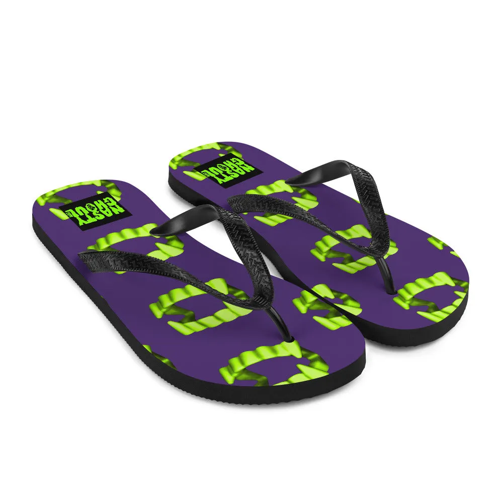 Vampire Teeth Fang Flip-Flops All Over Print / Purple & Neon Green