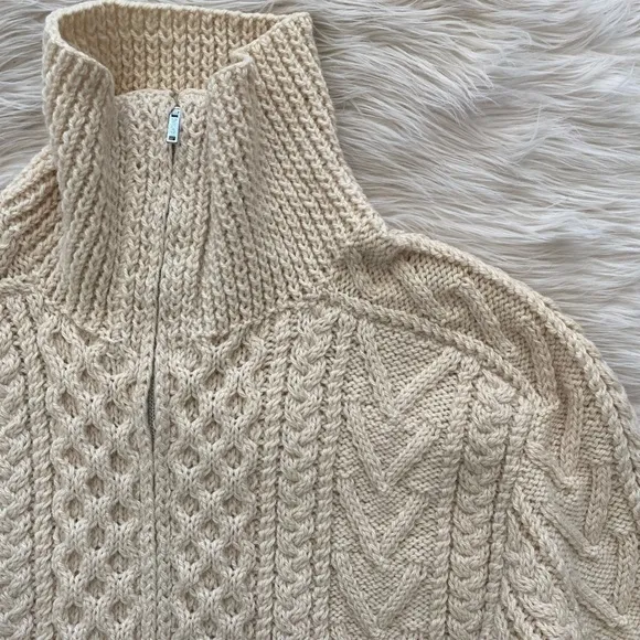 Vintage 60s Gaeltarra Handknit Wool Irish Fisherman Cable Knit Zipper Sweater