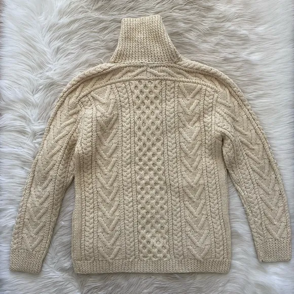 Vintage 60s Gaeltarra Handknit Wool Irish Fisherman Cable Knit Zipper Sweater
