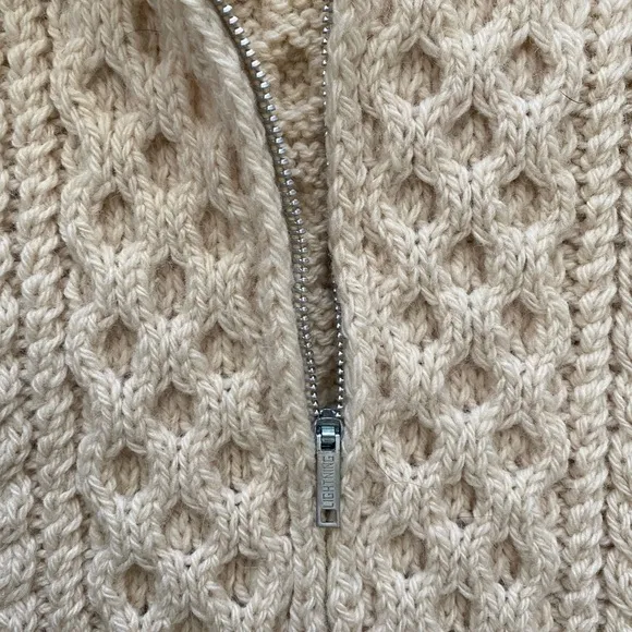 Vintage 60s Gaeltarra Handknit Wool Irish Fisherman Cable Knit Zipper Sweater
