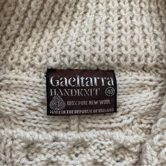 Vintage 60s Gaeltarra Handknit Wool Irish Fisherman Cable Knit Zipper Sweater