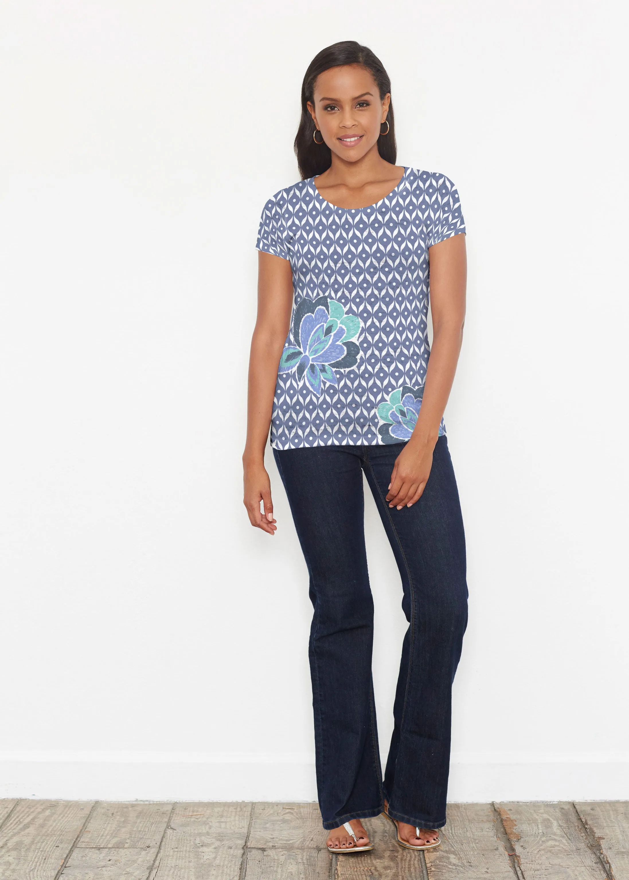 Vintage Blooms Blue (8060) ~ Short Sleeve Scoop Shirt