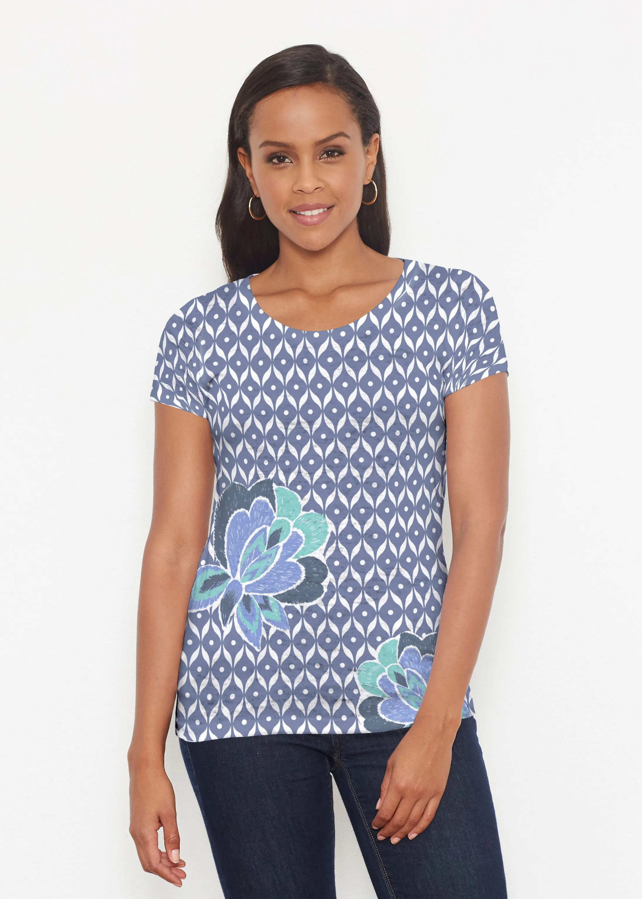 Vintage Blooms Blue (8060) ~ Short Sleeve Scoop Shirt