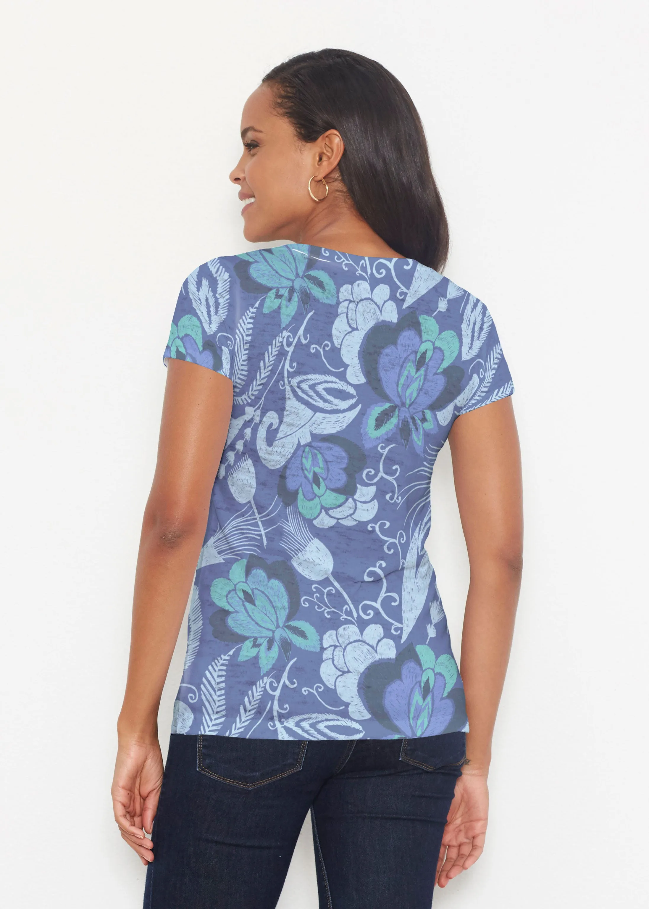Vintage Blooms Blue (8060) ~ Short Sleeve Scoop Shirt