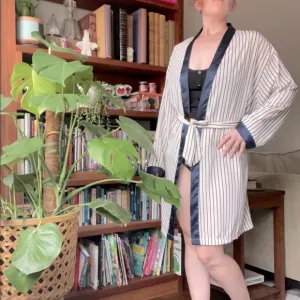 Vintage Calvin Klein navy blue and cream striped robe