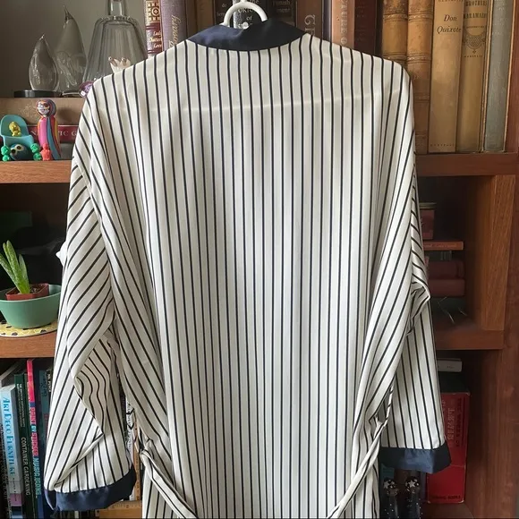 Vintage Calvin Klein navy blue and cream striped robe