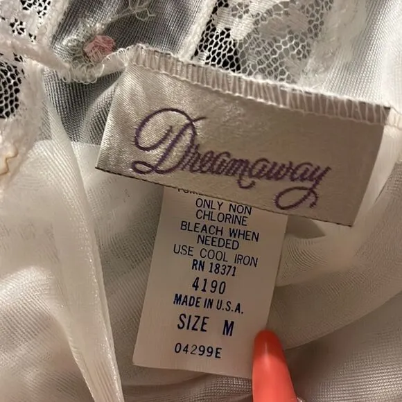 Vintage Dreamaway Floor Length Sheer Gown Lingerie Delicate Lace Rose Buds