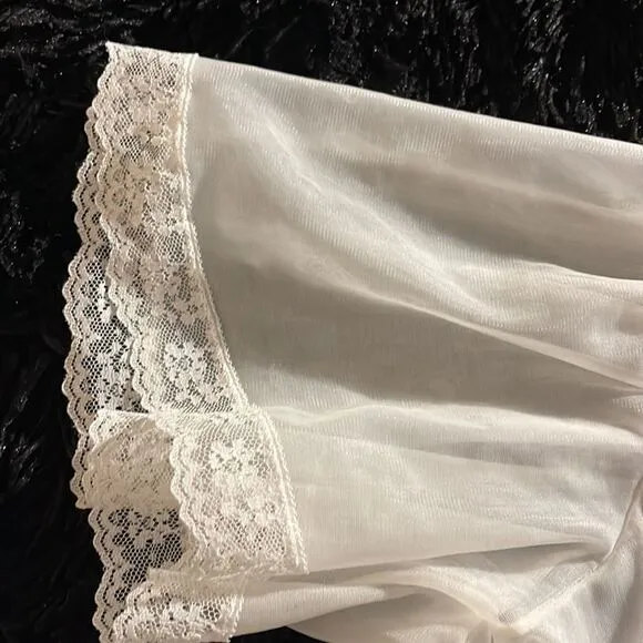 Vintage Dreamaway Floor Length Sheer Gown Lingerie Delicate Lace Rose Buds