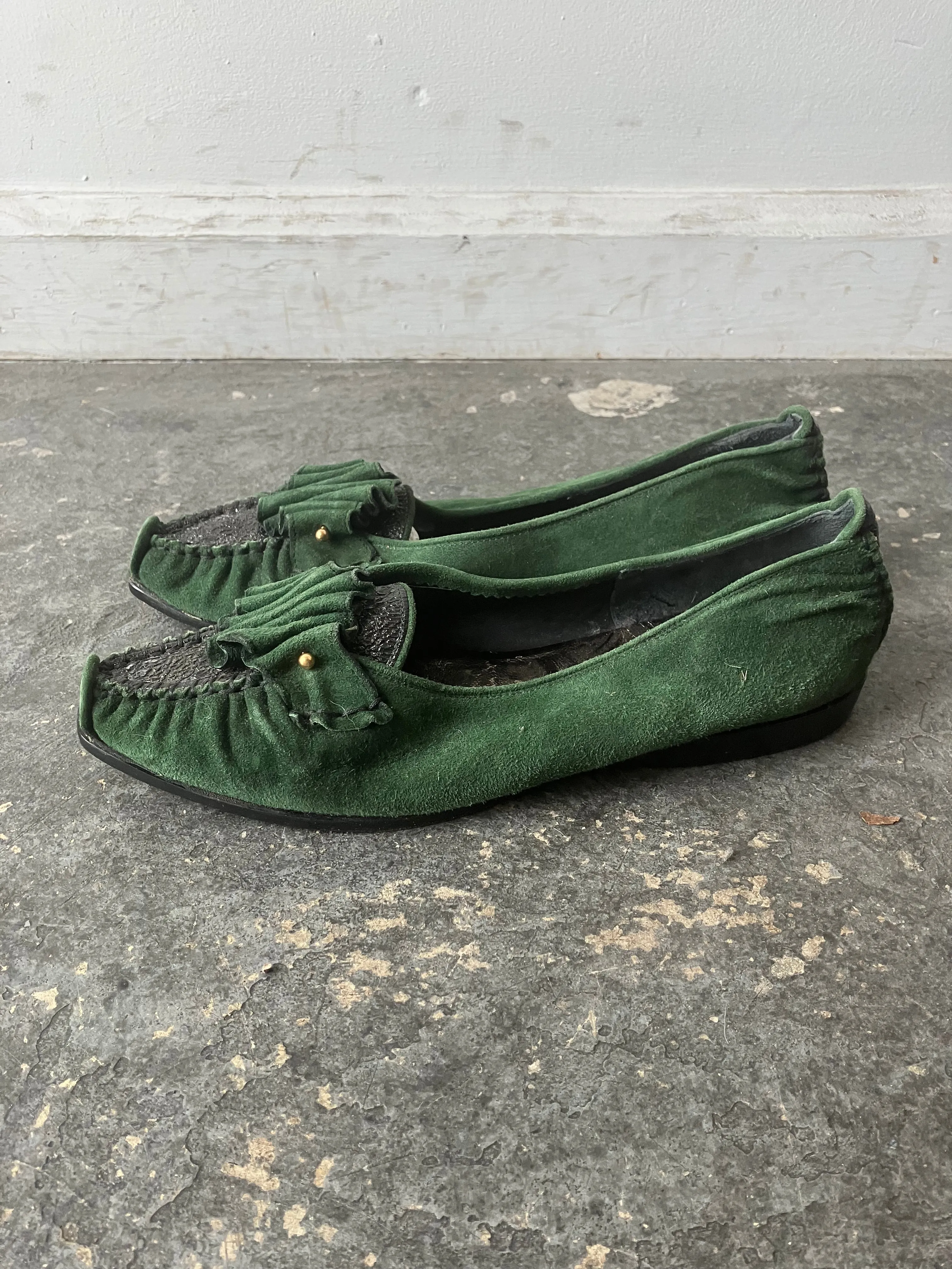 Vintage El Vaquero Green Suede and Eel Shoes