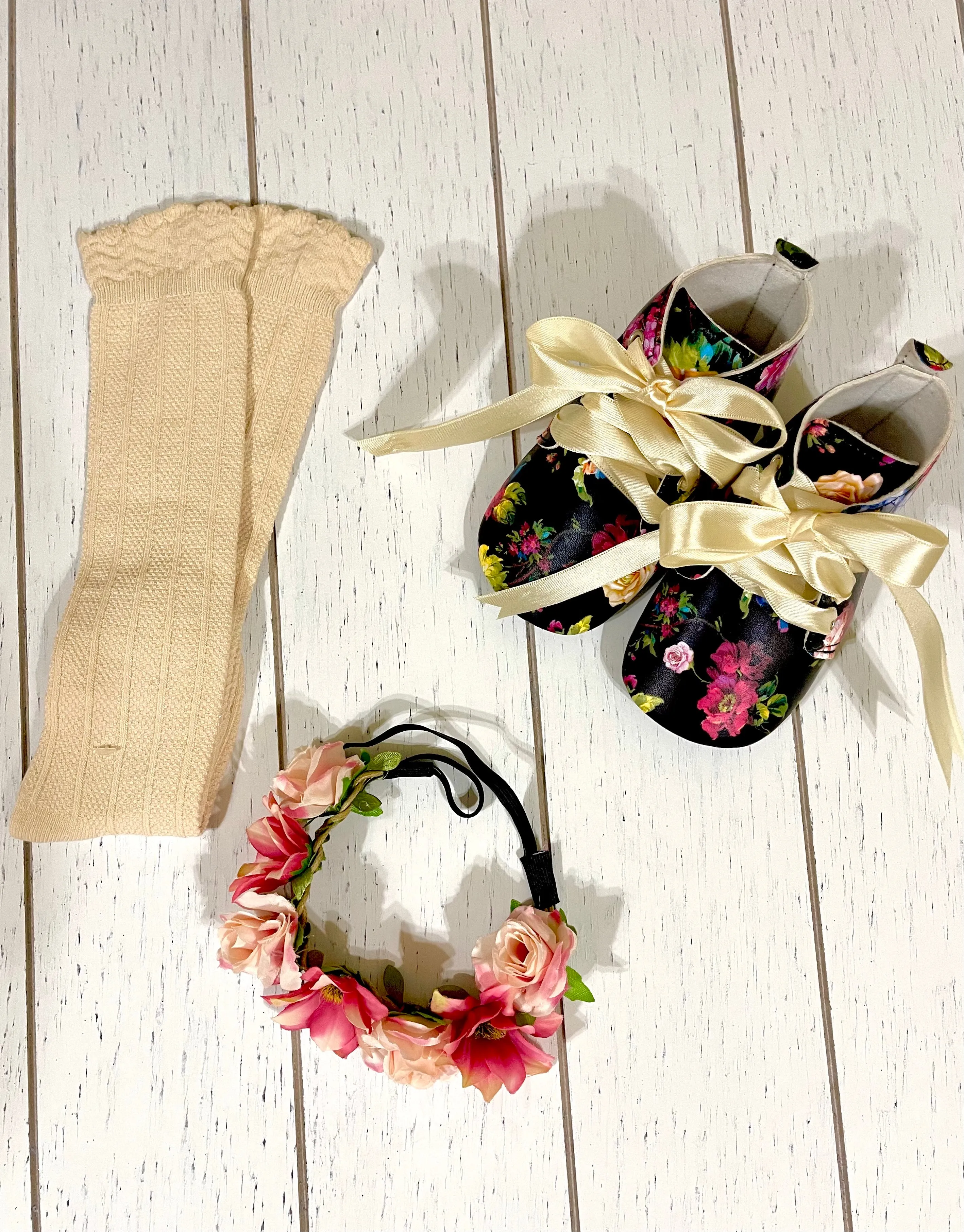 Vintage Floral PU leather high top,  girl shoes