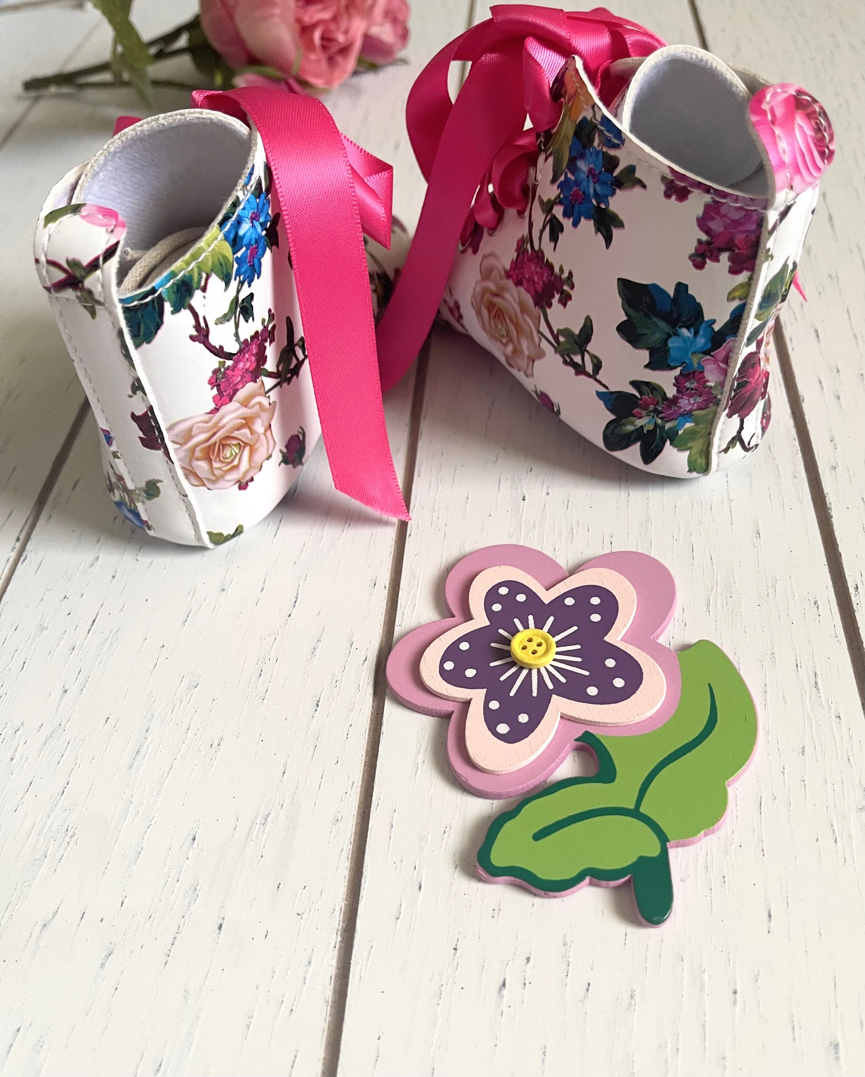 Vintage Floral PU leather high top,  girl shoes