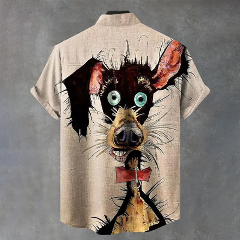 Vintage Octopus Dog Art Print Casual Shirt 2501003938