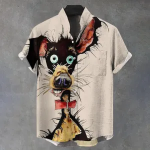 Vintage Octopus Dog Art Print Casual Shirt 2501003938