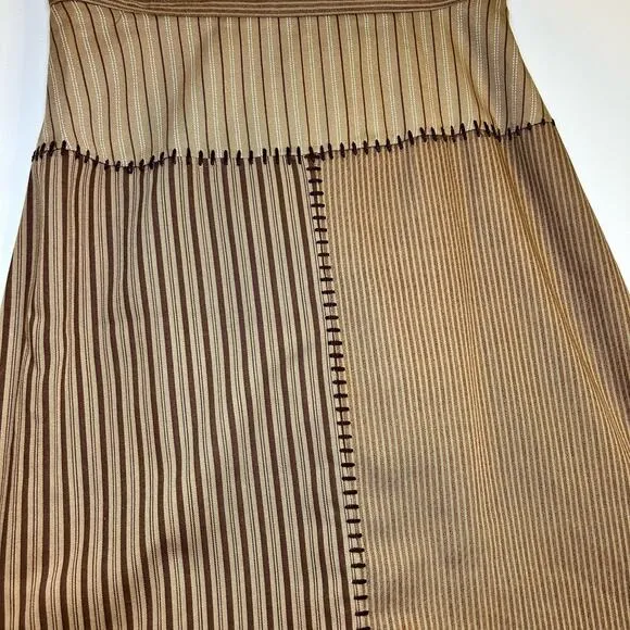 Vintage Patchwork Skirt Brown Striped Boho Prairie Hippie 1980s 1990s